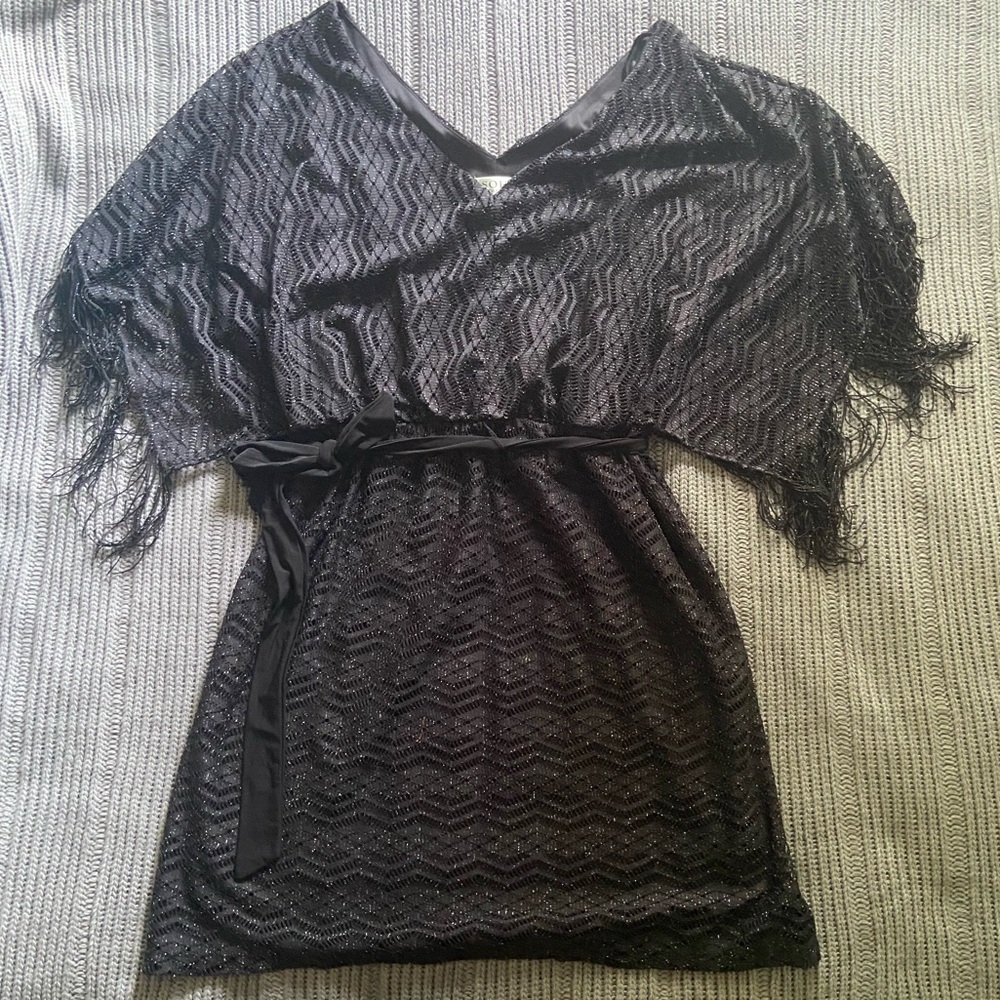 Black textured fringe black cocktail dress by Soho Apparel Ltd. Size XL.